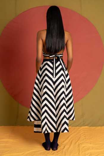 Shop_KA-Sha_Multicolor Cotton Gara Chevron Applique Pant _at_Aza_Fashions