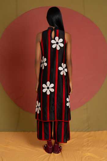 Shop_KA-Sha_Black Chanderi Patti Florist Pant _at_Aza_Fashions