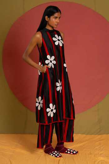 KA-Sha_Black Chanderi Patti Florist Pant _Online_at_Aza_Fashions