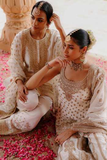 Sheetal Batra_Ivory , Chanderi, Satin, Ansha Short Embroidered Kurta Salwar Set _Online
