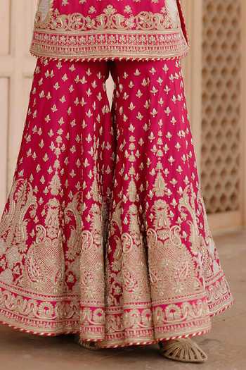 Sheetal Batra_Pink , , Chanderi, Nisbat Embroidered Kurta Gharara Set _Online