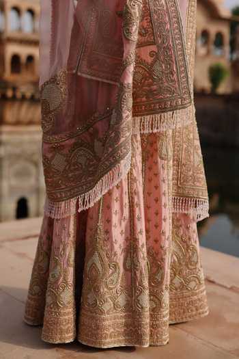 Shop_Sheetal Batra_Pink , Chanderi, Organza Tasnim Embroidered Short Kurta Sharara Set _Online_at_Aza_Fashions