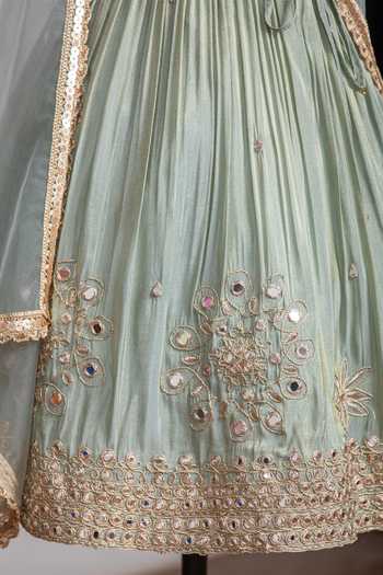 Buy_Lil Angels_Green Silk Mirror Work Lehenga Set 