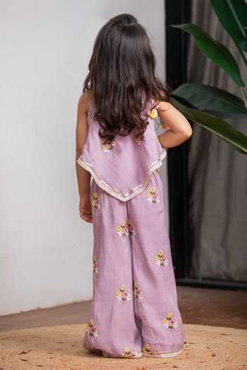 Shop_Lil Angels_Purple Chanderi Top And Pant Set _at_Aza_Fashions