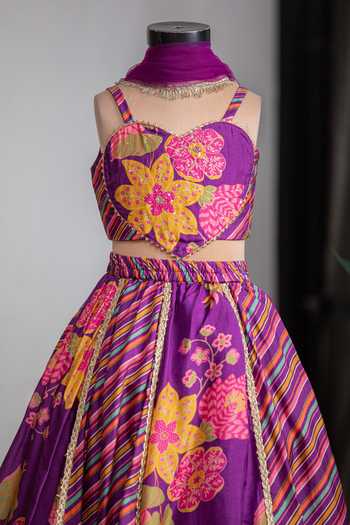 Lil Angels_Purple Silk, Muslin Heart Lehenga Set _Online_at_Aza_Fashions