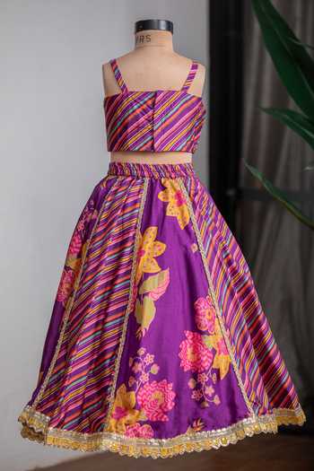Shop_Lil Angels_Purple Silk, Muslin Heart Lehenga Set _Online_at_Aza_Fashions