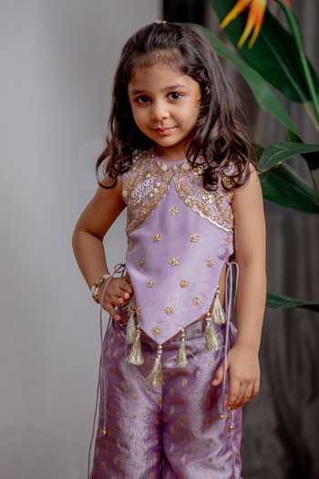 Lil Angels_Purple Zari Pant Set _Online_at_Aza_Fashions