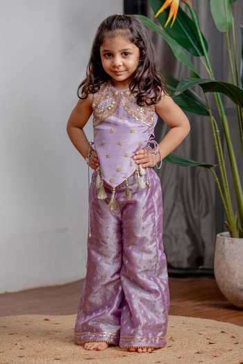 Lil Angels_Purple Zari Pant Set _at_Aza_Fashions