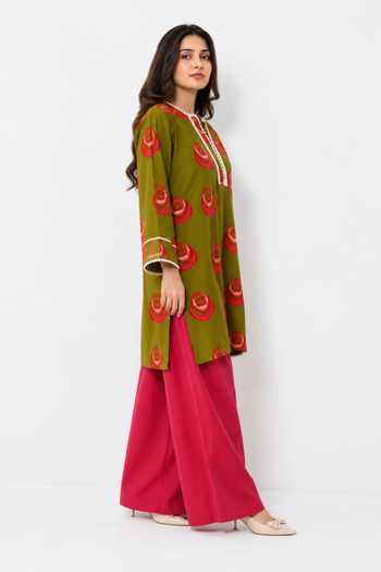 Poppi_Multicolor Cotton Split V-neck Floral Print Kurta And Farshi Salwar Set _Online_at_Aza_Fashions