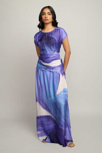 Buy_Poppi_Blue Silk, Bemberg Round Neck Ciel Abstract Print Maxi Dress _Online_at_Aza_Fashions