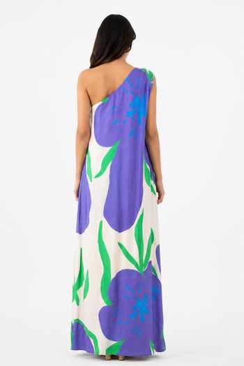 Shop_Poppi_Cream Silk, Bemberg One Shoulder Printed Kaftan _at_Aza_Fashions