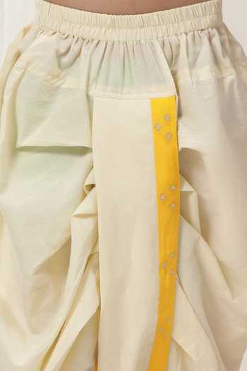 Little Bansi_Yellow Cotton Embroidery Kurta And Dhoti Pant Set _Online