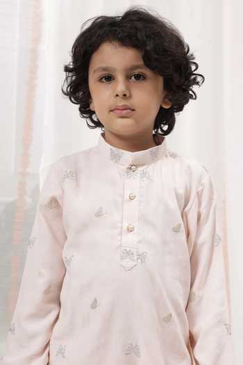Little Bansi_Pink Cotton Embroidery Kurta And Dhoti Pant Set _Online