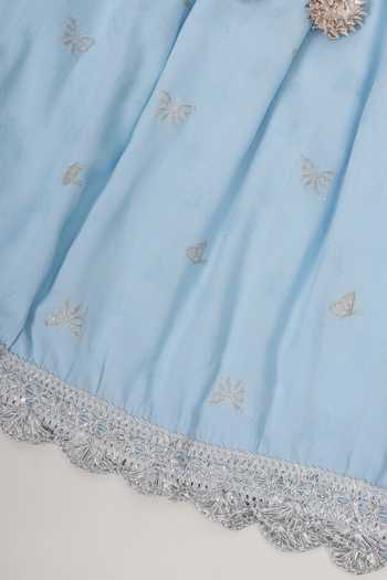 Little Bansi_Sky Blue Cotton, Woven Design Embroidered Kurta Set _Online