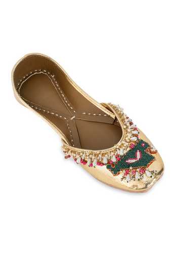 5elements_Gold Phulwari Hand Embellished Juttis _at_Aza_Fashions