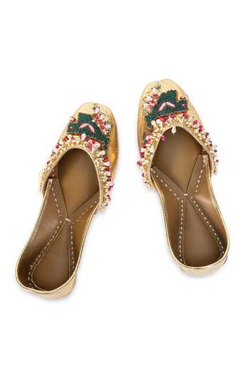 Shop_5elements_Gold Phulwari Hand Embellished Juttis _at_Aza_Fashions