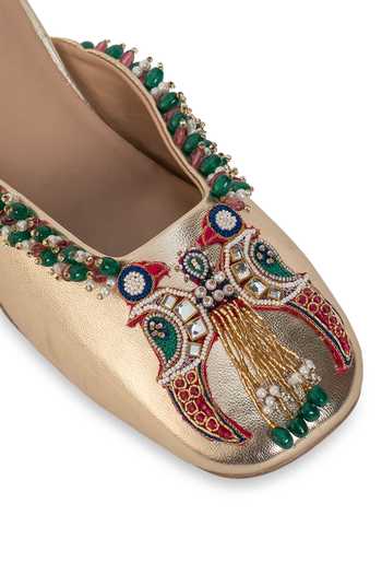 5elements_Gold Mayurakshi Bead Embellished Mule Heels _Online