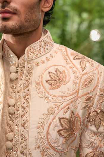 Jigar & Nikita_Off White Silk, Satin Embroidered Jacket And Kurta Set _Online_at_Aza_Fashions