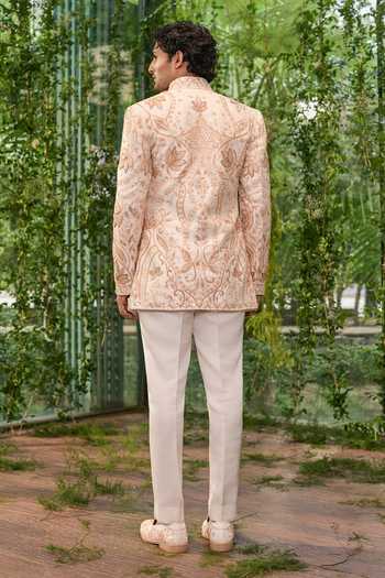 Shop_Jigar & Nikita_Off White Silk, Satin Embroidered Jacket And Kurta Set _at_Aza_Fashions