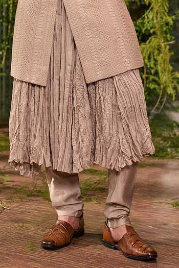Jigar & Nikita_Olive Green Silk, Chanderi Talisman The Regal Charm Sherwani Set _Online_at_Aza_Fashions