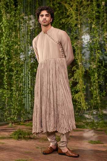 Buy_Jigar & Nikita_Olive Green Talisman Anarkali Kurta Set _at_Aza_Fashions