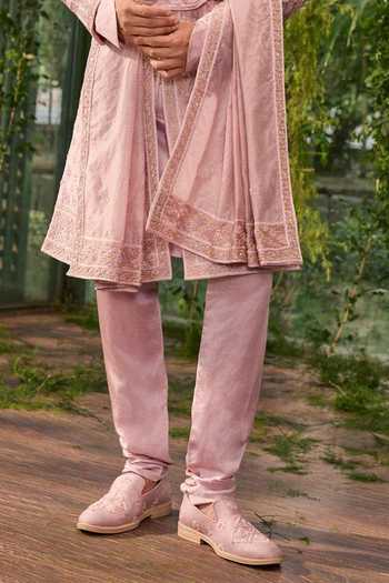 Jigar & Nikita_Purple Silk, Satin The Regal Paw Sherwani Set _Online_at_Aza_Fashions