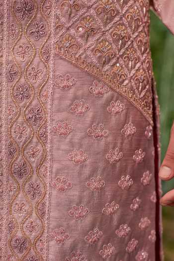 Jigar & Nikita_Purple Silk, Satin The Regal Paw Sherwani Set _at_Aza_Fashions