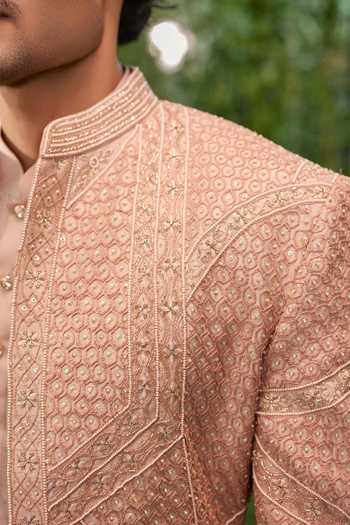 Buy_Jigar & Nikita_Beige Silk, Satin Virasat The Royal Lineage Sherwani Set 