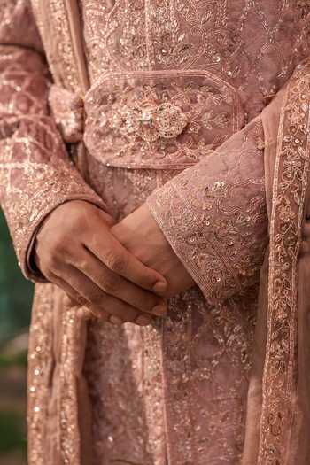 Buy_Jigar & Nikita_Brown Velvet, Satin Yuvraj The Imperial Realm Sherwani Set _Online_at_Aza_Fashions