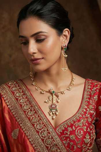 Buy_Prihan Luxury Jewelry_Gold Plated Peacock Embellished Hasli Necklace Set _at_Aza_Fashions