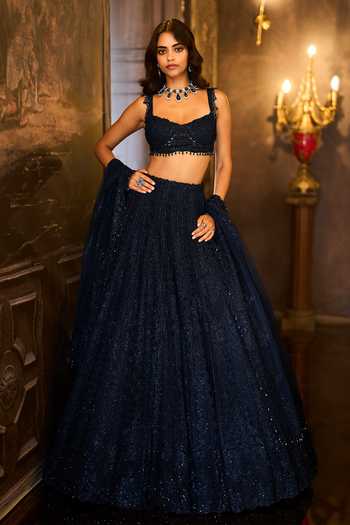 Buy_Seema Gujral_Blue Net Sweetheart Neck Embellished Bridal Lehenga Set _at_Aza_Fashions
