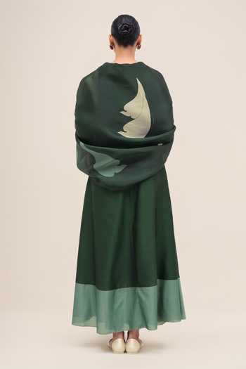 Shop_Ampm_Green Organza, Chanderi, Satin V-neck, Yes Sama Kurta Pant Set _at_Aza_Fashions