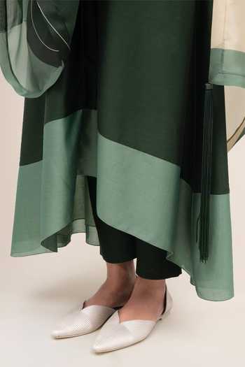 Shop_Ampm_Green Organza, Chanderi, Satin V-neck, Yes Sama Kurta Pant Set _Online