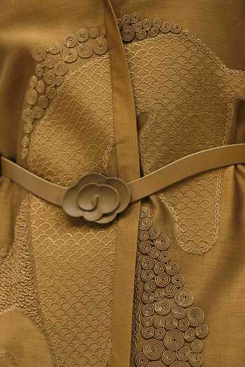 Ampm_Olive Green Silk Collared Neck Akina Shirt And Skirt Set _Online