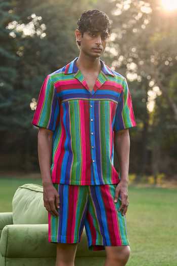Buy_Dash And Dot_Multi Color Cotton, Acrylic Serape Stripe Print Shorts Set _at_Aza_Fashions