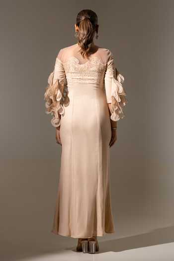 Shop_K-Anshika_Blush Organza, Georgette, Net Sequins Sweetheart Neck Embellished Gown _at_Aza_Fashions