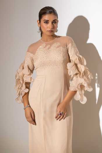 K-Anshika_Blush Organza, Georgette, Net Sequins Sweetheart Neck Embellished Gown _Online_at_Aza_Fashions