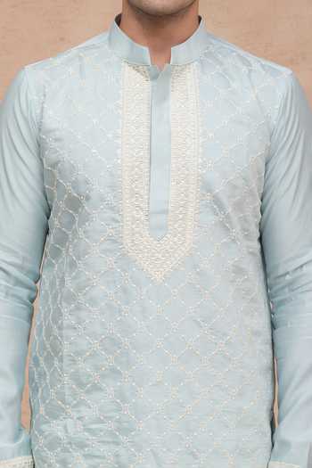 Buy_Manish Nagdeo_Blue Silk Embroidered Kurta Set 