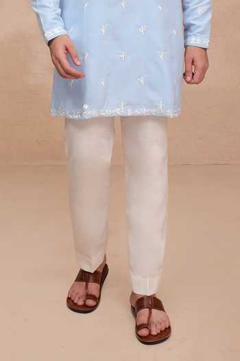 Manish Nagdeo_Blue Silk Cactus Motif Kurta And Pant Set _Online_at_Aza_Fashions