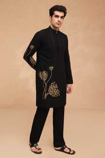 Shop_Manish Nagdeo_Black Viscose, Acrylic Printed Kurta And Pant Set _Online_at_Aza_Fashions