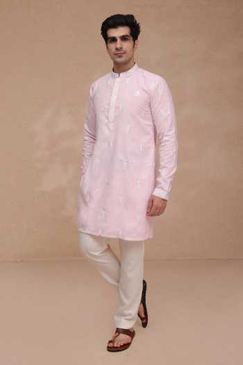 Buy_Manish Nagdeo_Pink Silk Embroidered Ruby Kurta And Pant Set _Online_at_Aza_Fashions