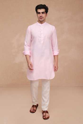 Buy_Manish Nagdeo_Pink Silk Printed Art Nehru Jacket Set _Online_at_Aza_Fashions