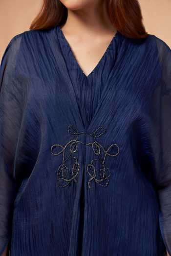 Buy_Savaaya_Blue Tissue V-neck Aura Handwork Top And Pant Set _Online_at_Aza_Fashions