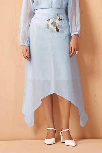 Buy_Savaaya_Blue Tissue High Neck Lumen Handwork Skirt Set _Online_at_Aza_Fashions