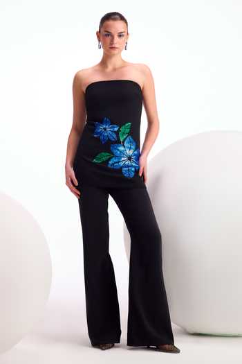 Buy_Namrata Joshipura_Black Jersey Sequins Open Neck Nova Work Top And Pant Set _at_Aza_Fashions
