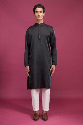 Shop_Aryavir Malhotra_Black Cotton, Polyester Geometric Woven Bundi And Kurta Set _Online_at_Aza_Fashions