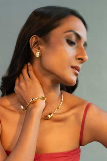 Buy_KEFI-CO_Gold Plated Cosmos Pearl Stud Earrings _at_Aza_Fashions