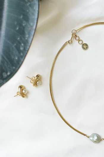 KEFI-CO_Gold Plated Cosmos Pearl Stud Earrings _at_Aza_Fashions