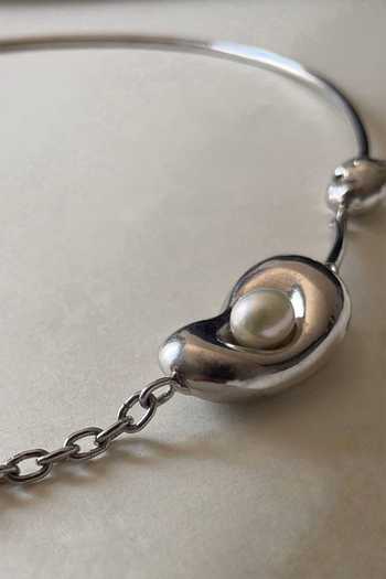 KEFI-CO_Silver Plated Cosmos Pearl Studded Choker _Online_at_Aza_Fashions