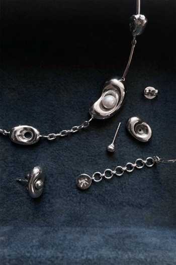 Shop_KEFI-CO_Silver Plated Cosmos Pearl Studded Choker _at_Aza_Fashions